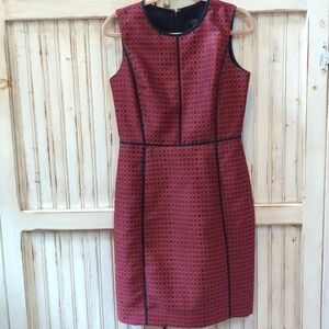 J. Crew, crimson and Navy foulard paneled sheath dress. Size 6